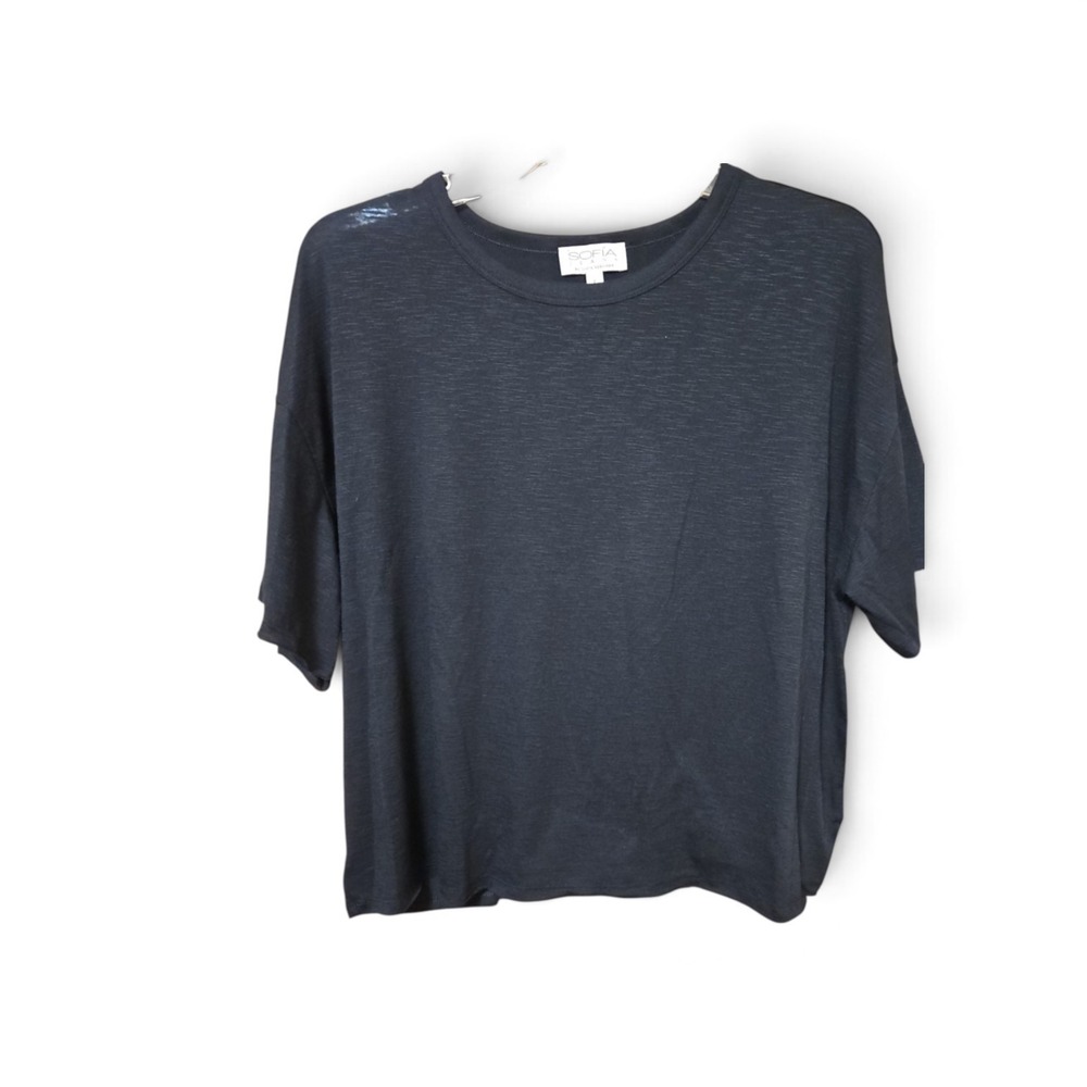 Sofia Jeans by Sofia Vergara Womens Black Knit Boxy Crew Neck T-Shirt L 0476